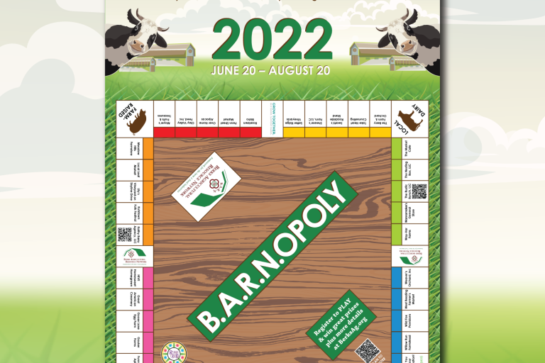 Picture of the design of the 2022 B.A.R.N.OPOLY Board.