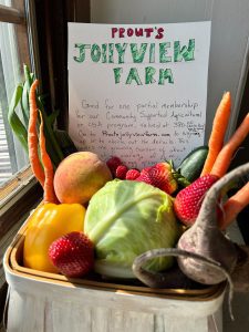 Basket of produce at Prout's Jollyview Farm.